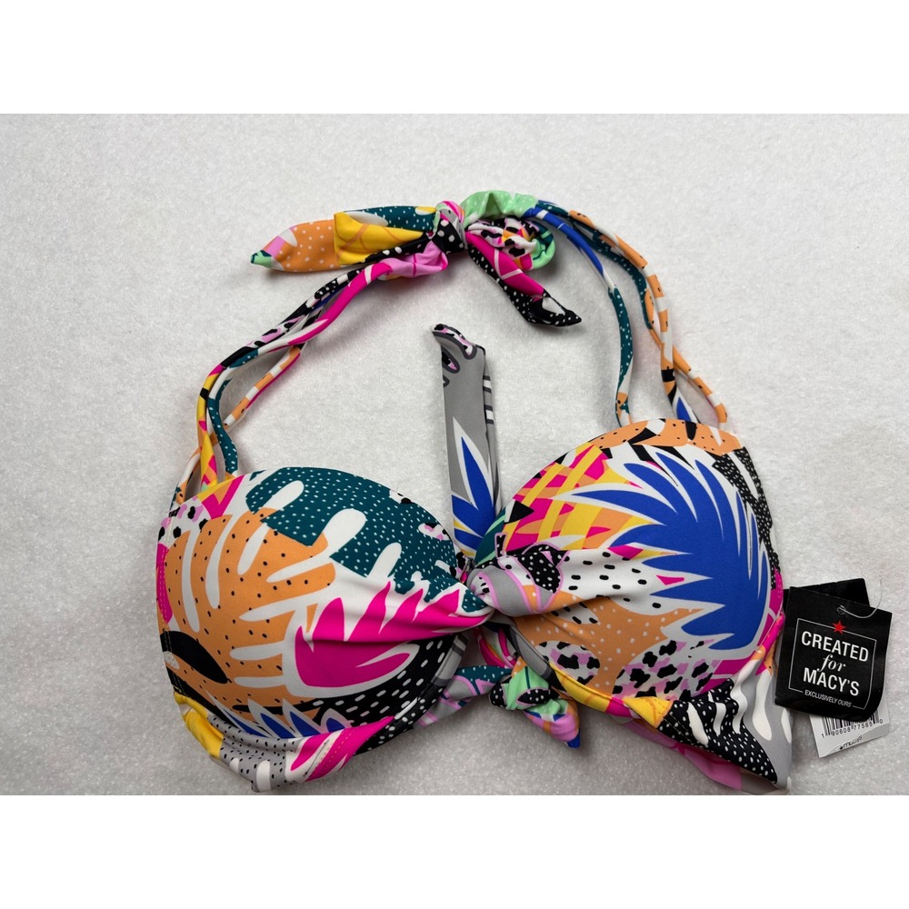 California Waves Womens Tropical Abstract Push Up Halter Bikini Top Multi XS NWT